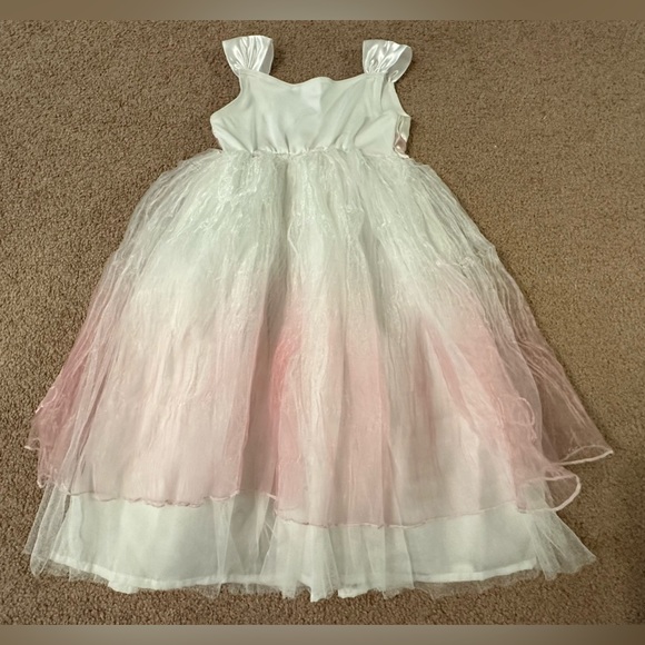 Wedding Flower Girl White Dress Pink Tulle Overlay Costume Pretend Play Dress-up - Picture 7 of 15